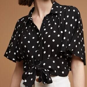 Maeve x Anthropologie Canna Midi Top Black/White Polka Dot Sz 10